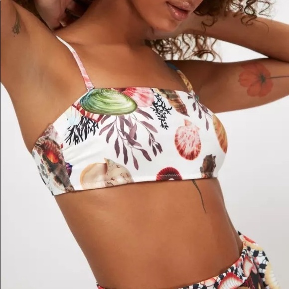 Lux French Costal Sea Shell Bikini With High Waisted Fold Over & Side Ties - Picture 8 of 9